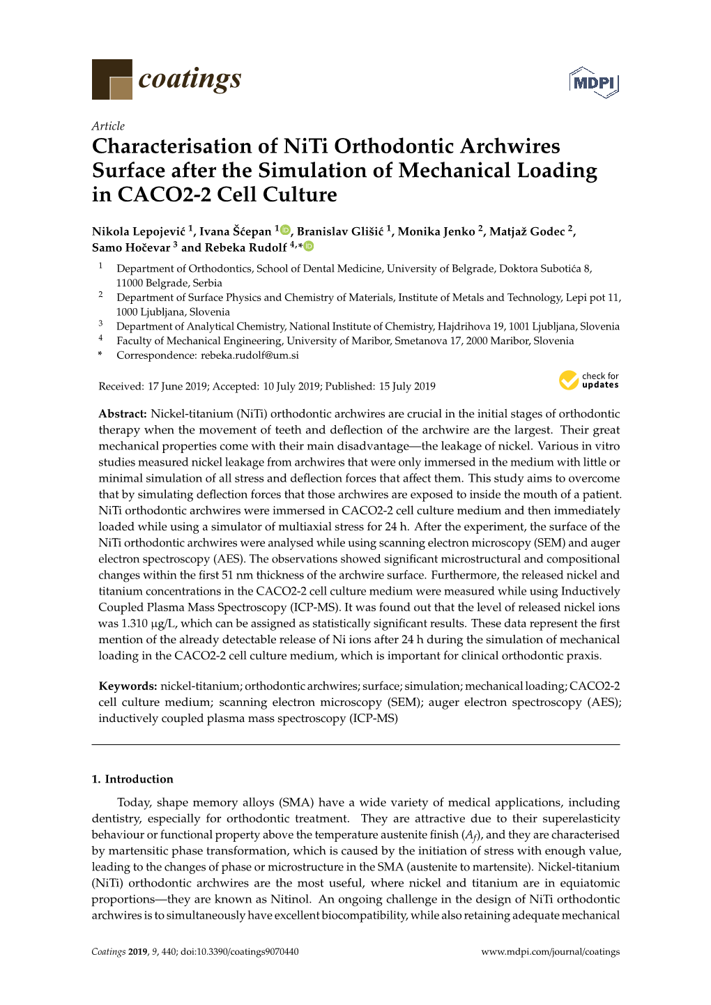 Characterisation of Niti Orthodontic Archwires Surface After the Simulation of Mechanical Loading in CACO2-2 Cell Culture