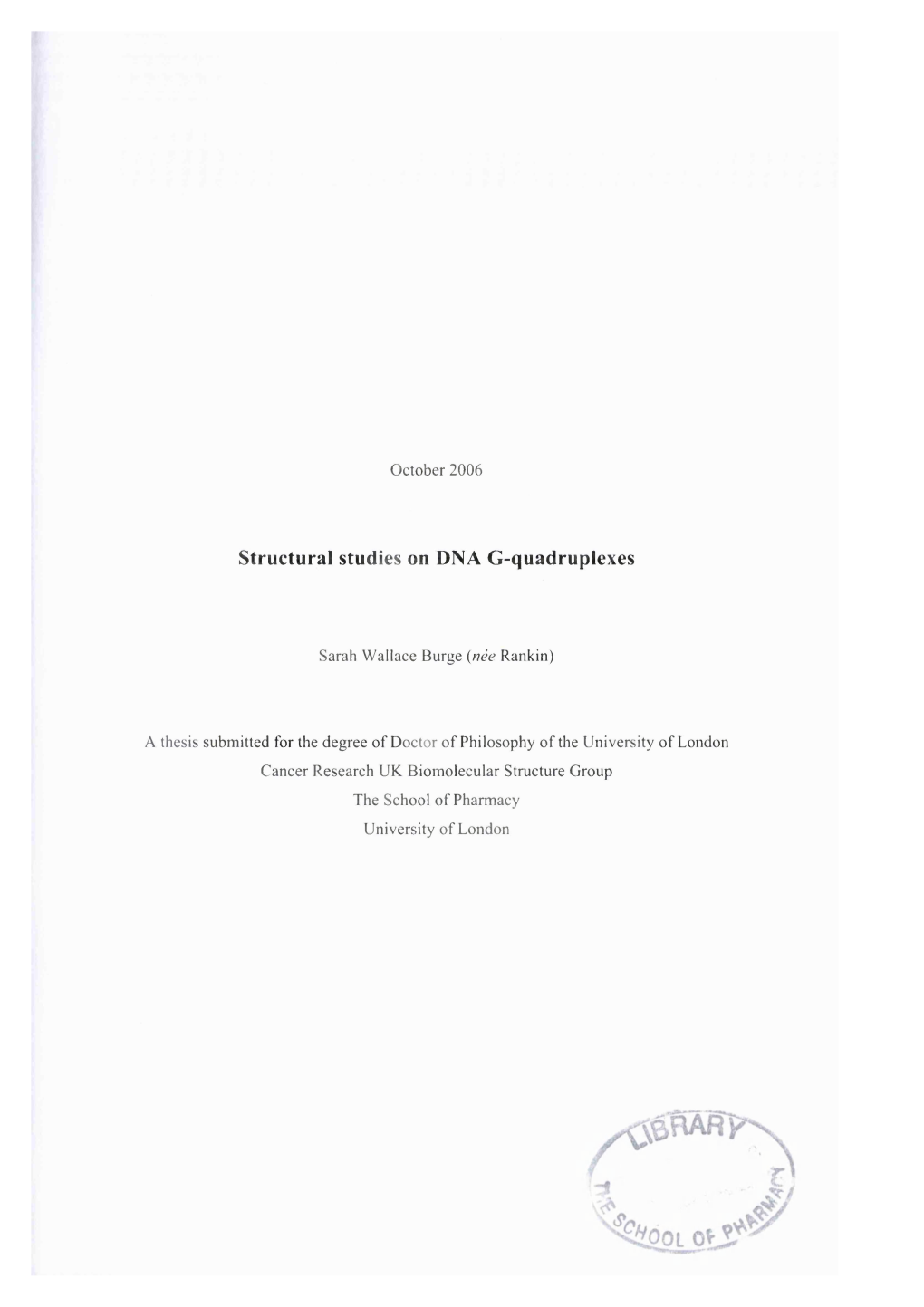 Structural Studies on DNA G-Quadrupiexes