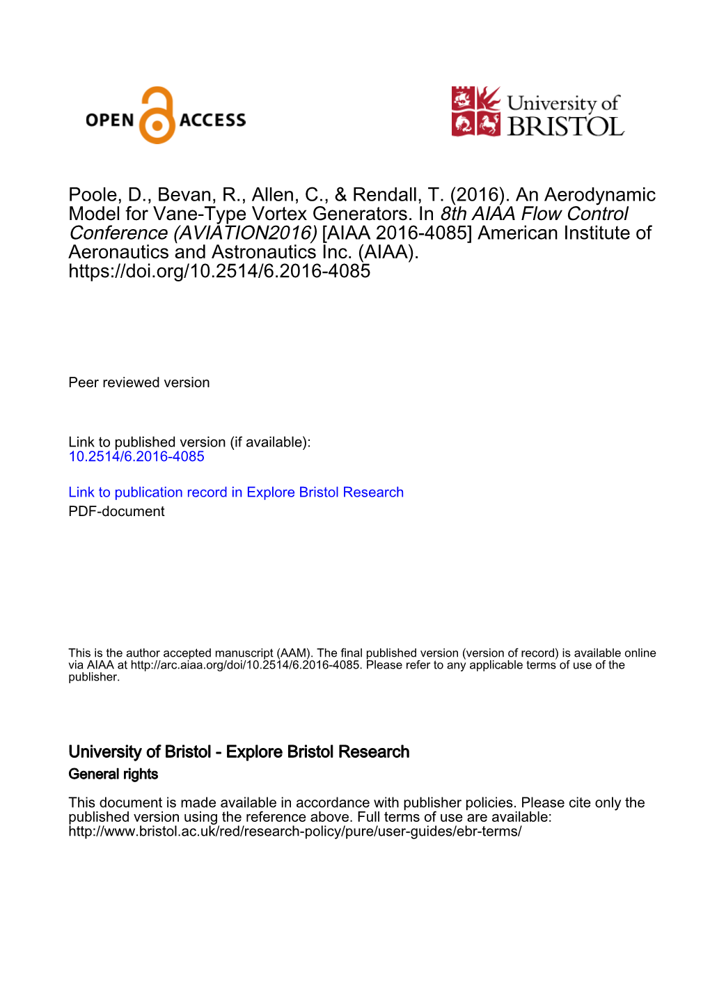 An Aerodynamic Model for Vane-Type Vortex Generators. In