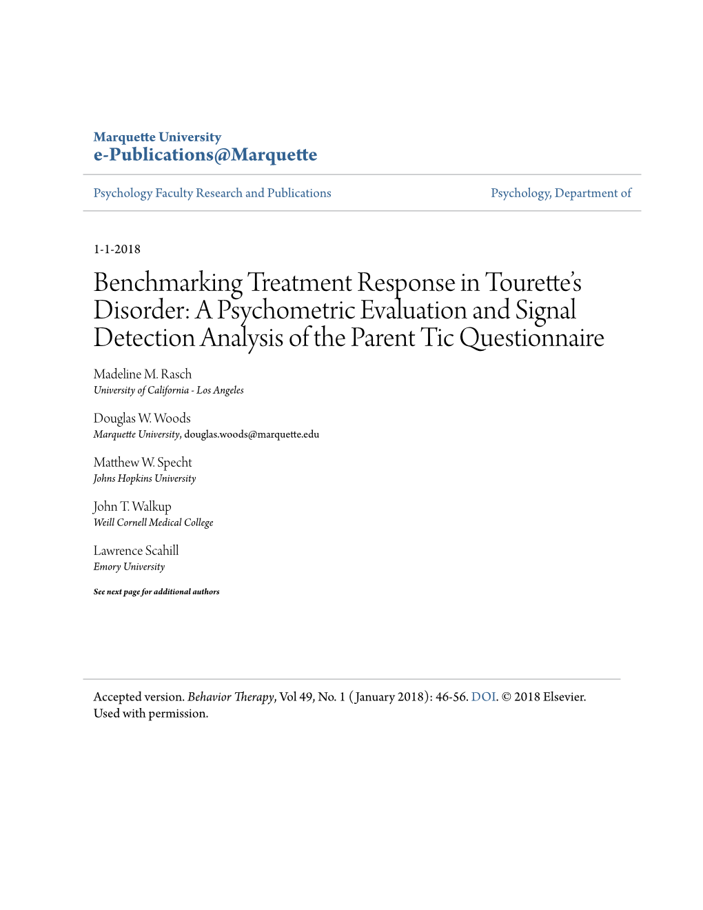 Benchmarking Treatment Response in Tourette's Disorder: A