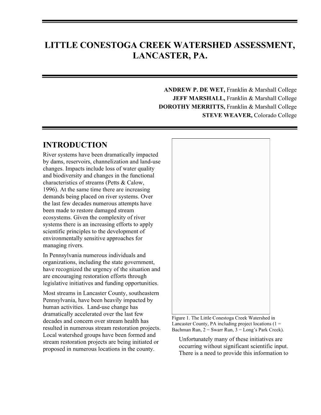 Little Conestoga Creek Watershed Assessment, Lancaster, Pa