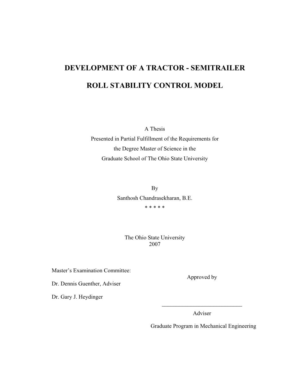 Development of a Tractor-Semitrailer Roll Stability Control Model