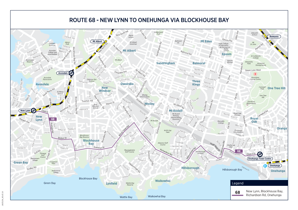 ROUTE 68 - NEW LYNN to ONEHUNGA VIA BLOCKHOUSE BAY Mt Eden UNITEC Domain Mt Hobson