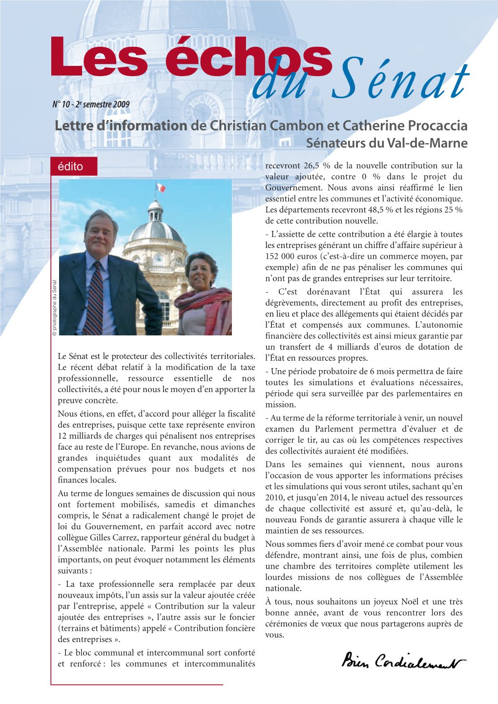 Lettre D'information De Christian Cambon Et Catherine Procaccia