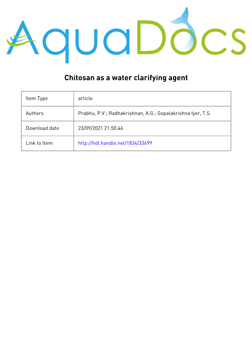 Chitosan As a Water Clarifying Agent