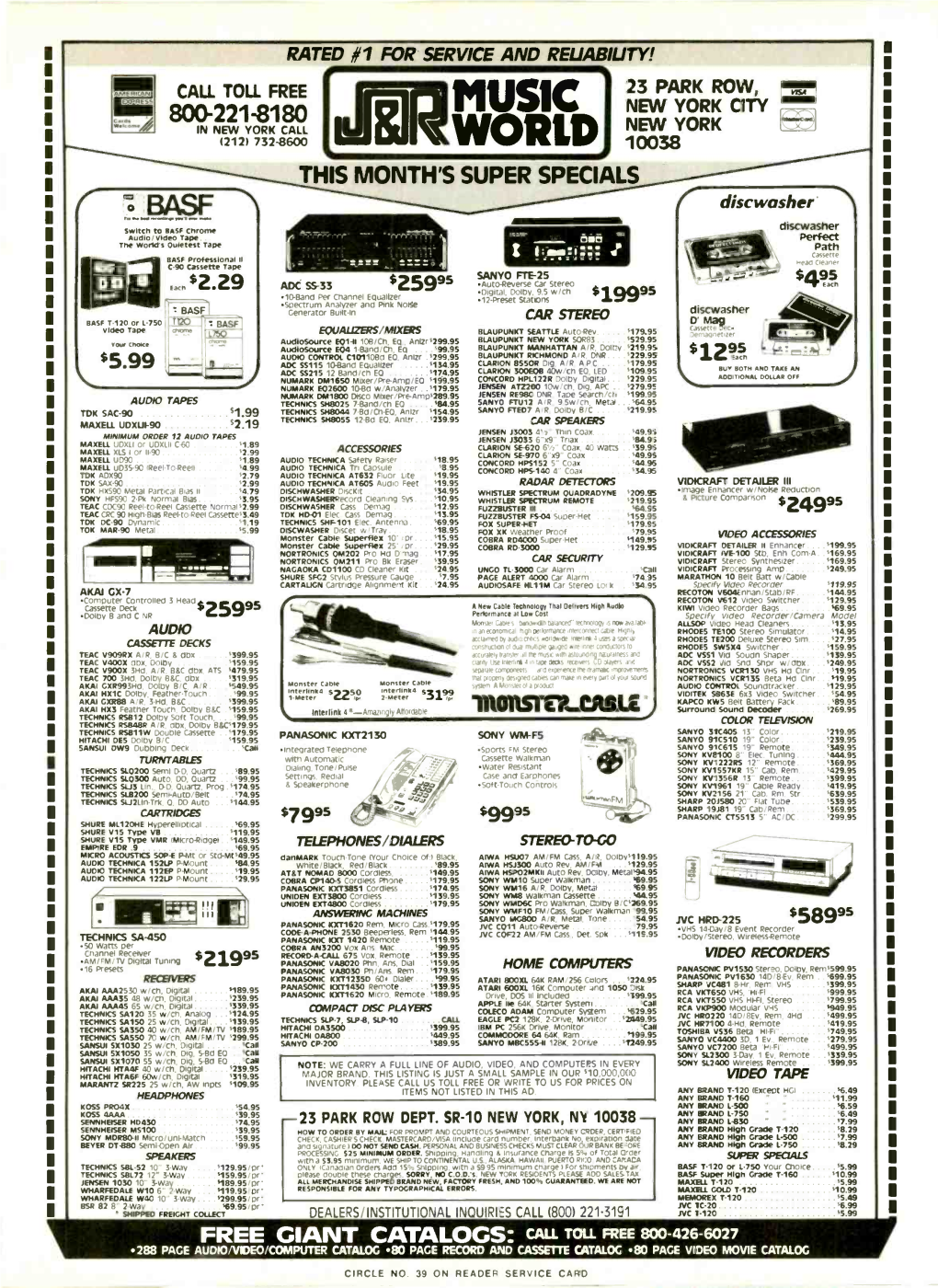 IMPIUS1CWORLD 10038 THIS MONTH's SUPER SPECIALS BASF Discwasher Switch to BASF Chrome Discwasher Audio VIOL.° Tape Ewd Perfect the World's Quietest TAP