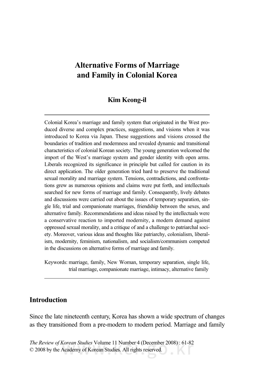 Alternative Forms of Marriage and Family in Colonial Korea