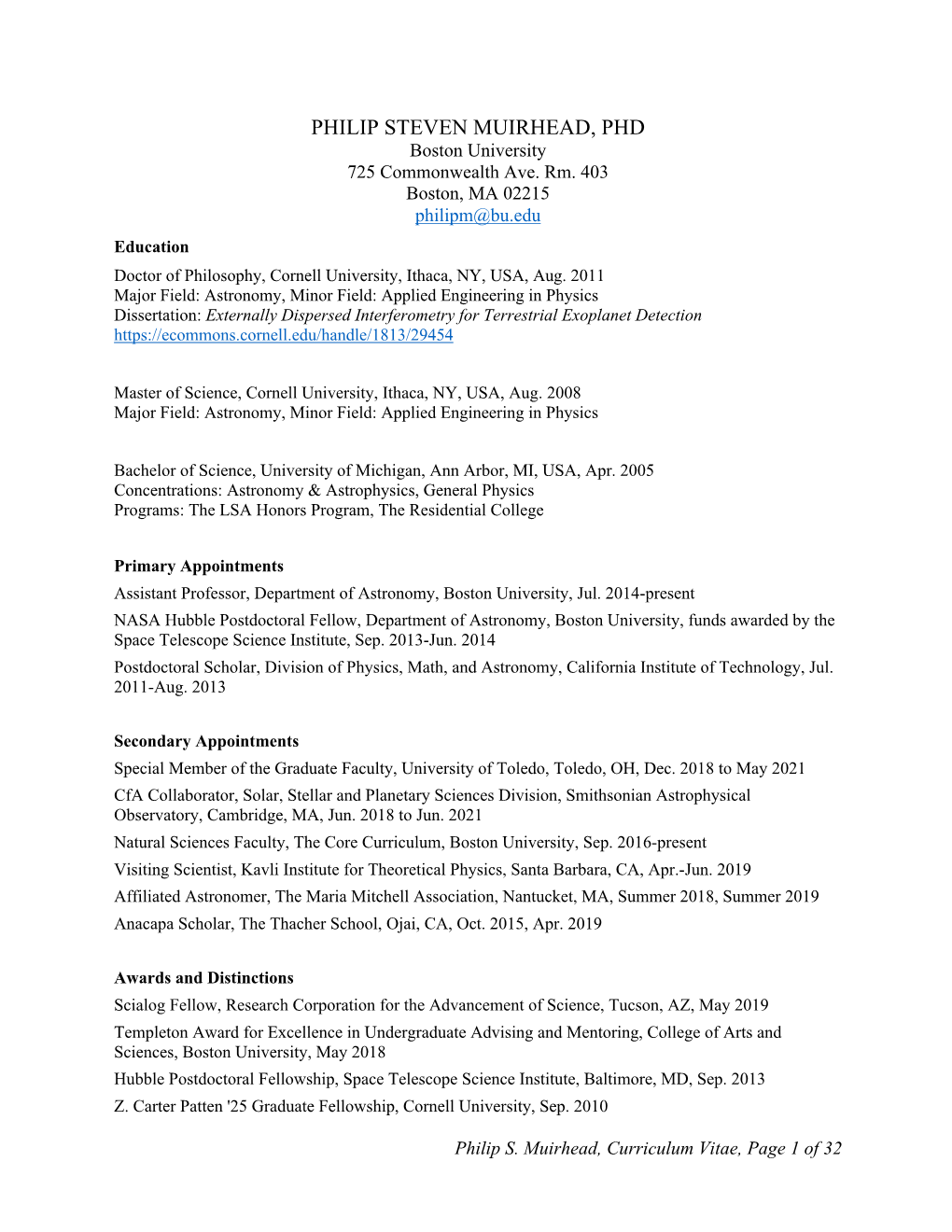 Curriculum Vitae, Page 1 of 32