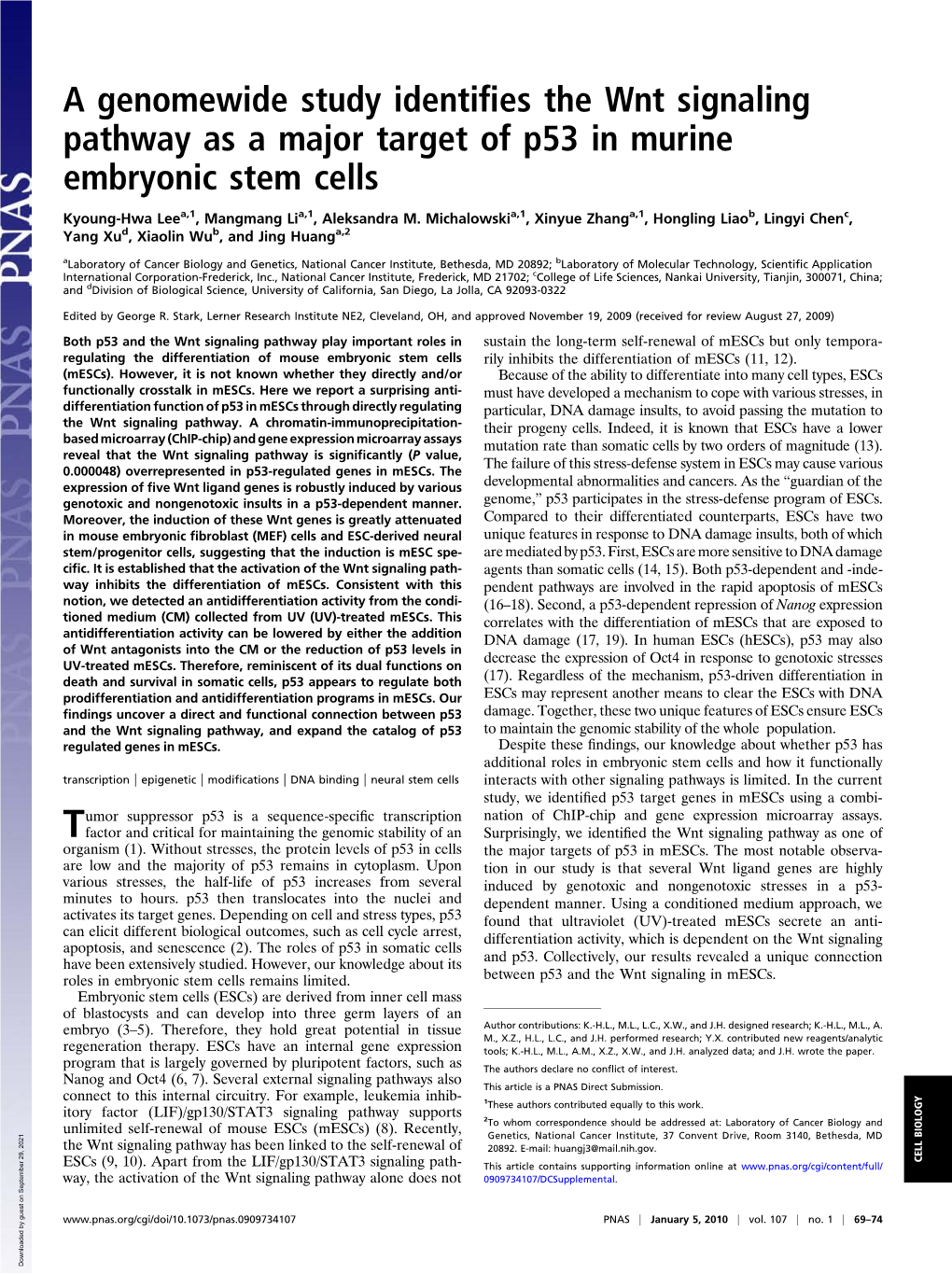 A Genomewide Study Identifies the Wnt Signaling Pathway As a Major