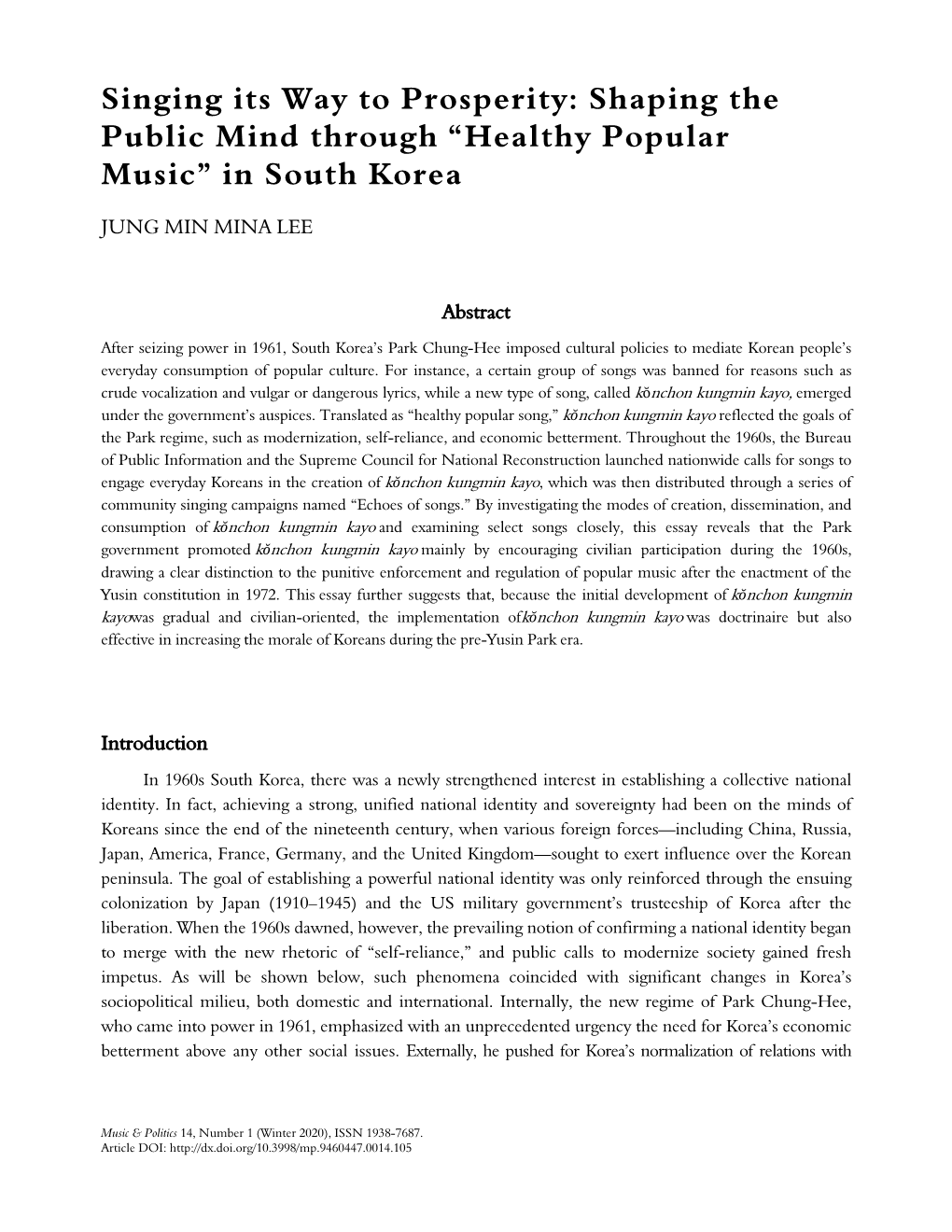 Singing Its Way to Prosperity: Shaping the Public Mind Through “Healthy Popular Music” in South Korea