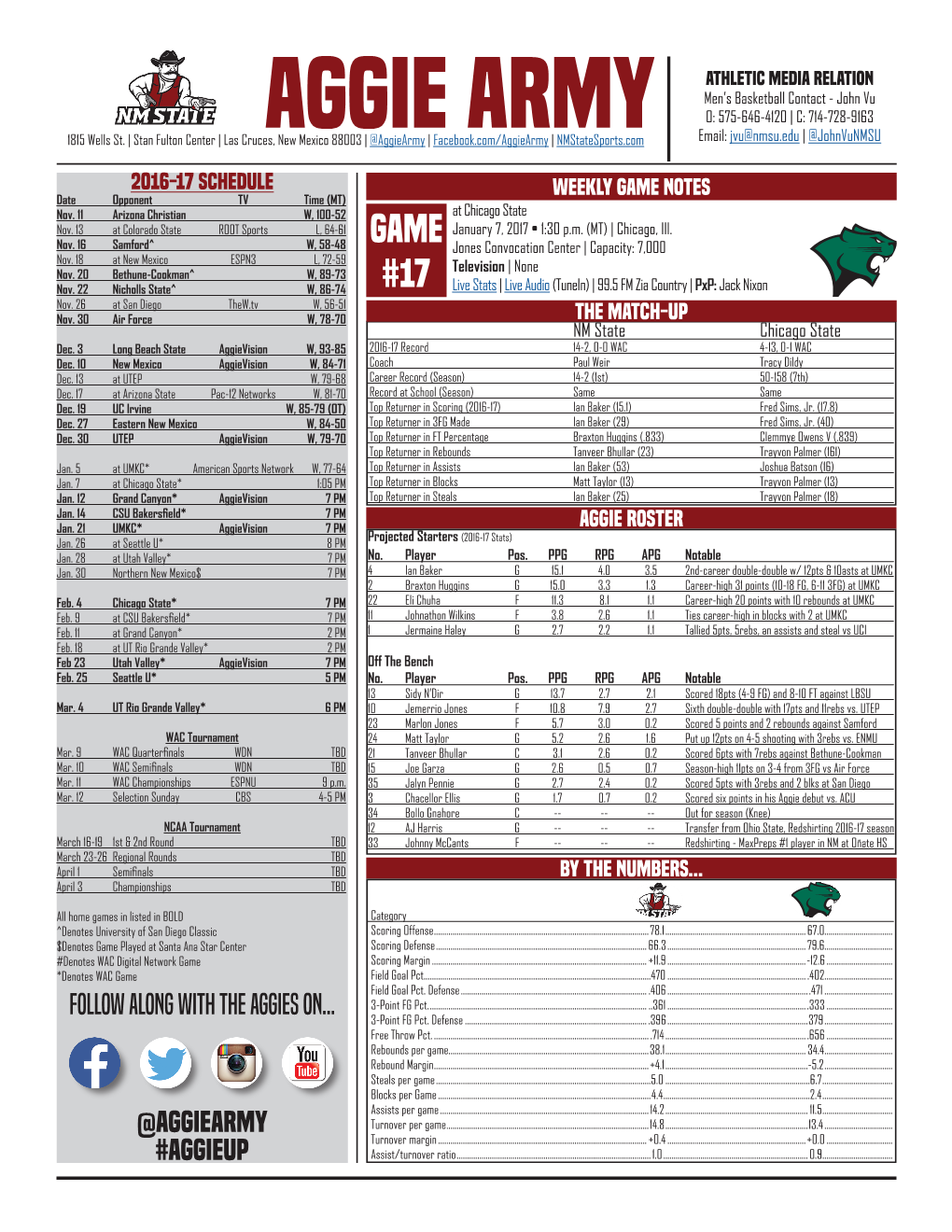Aggie Army Game Notes Game Notes #17 - at Chicago State