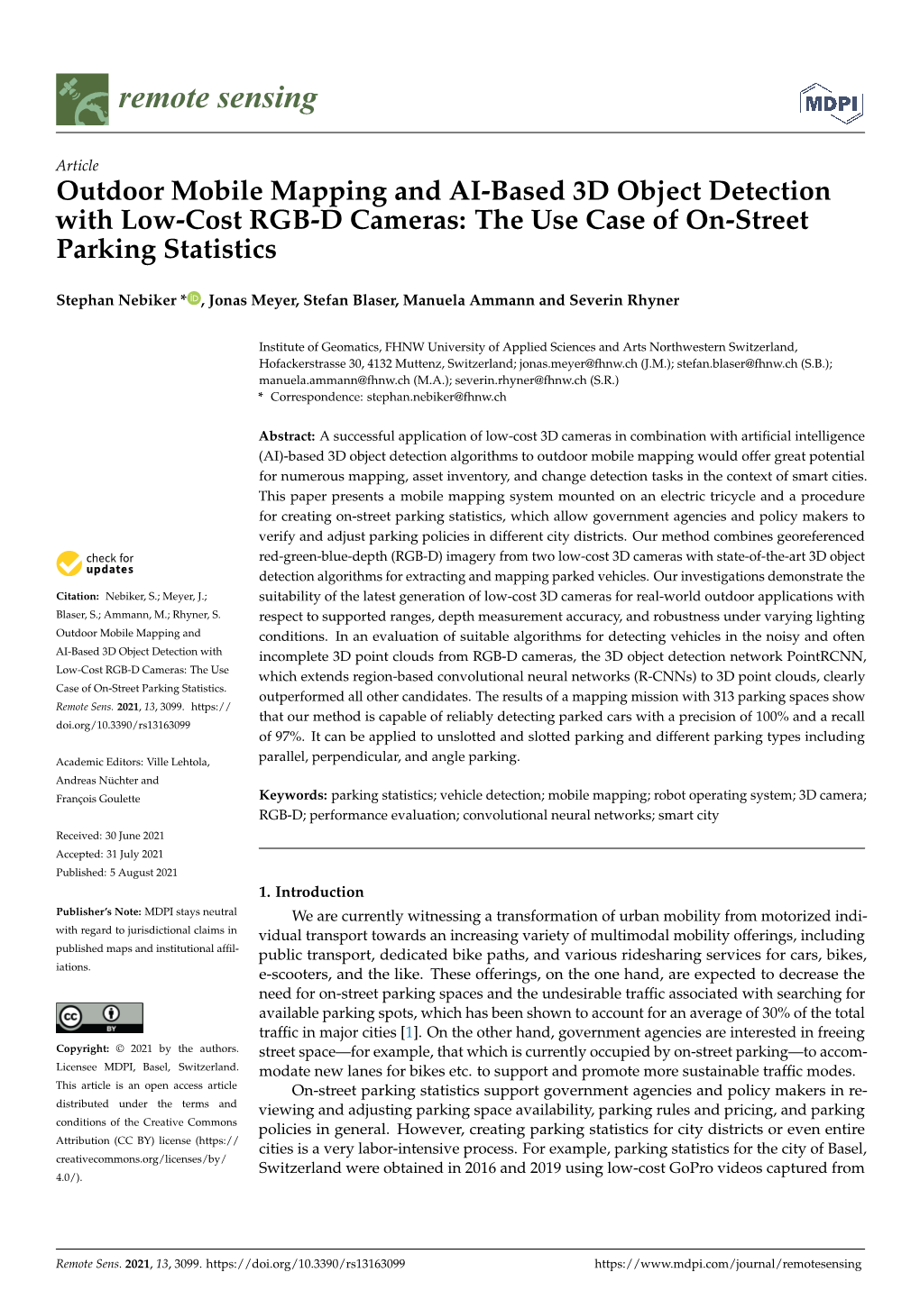 Outdoor Mobile Mapping and AI-Based 3D Object Detection with Low-Cost RGB-D Cameras: the Use Case of On-Street Parking Statistics