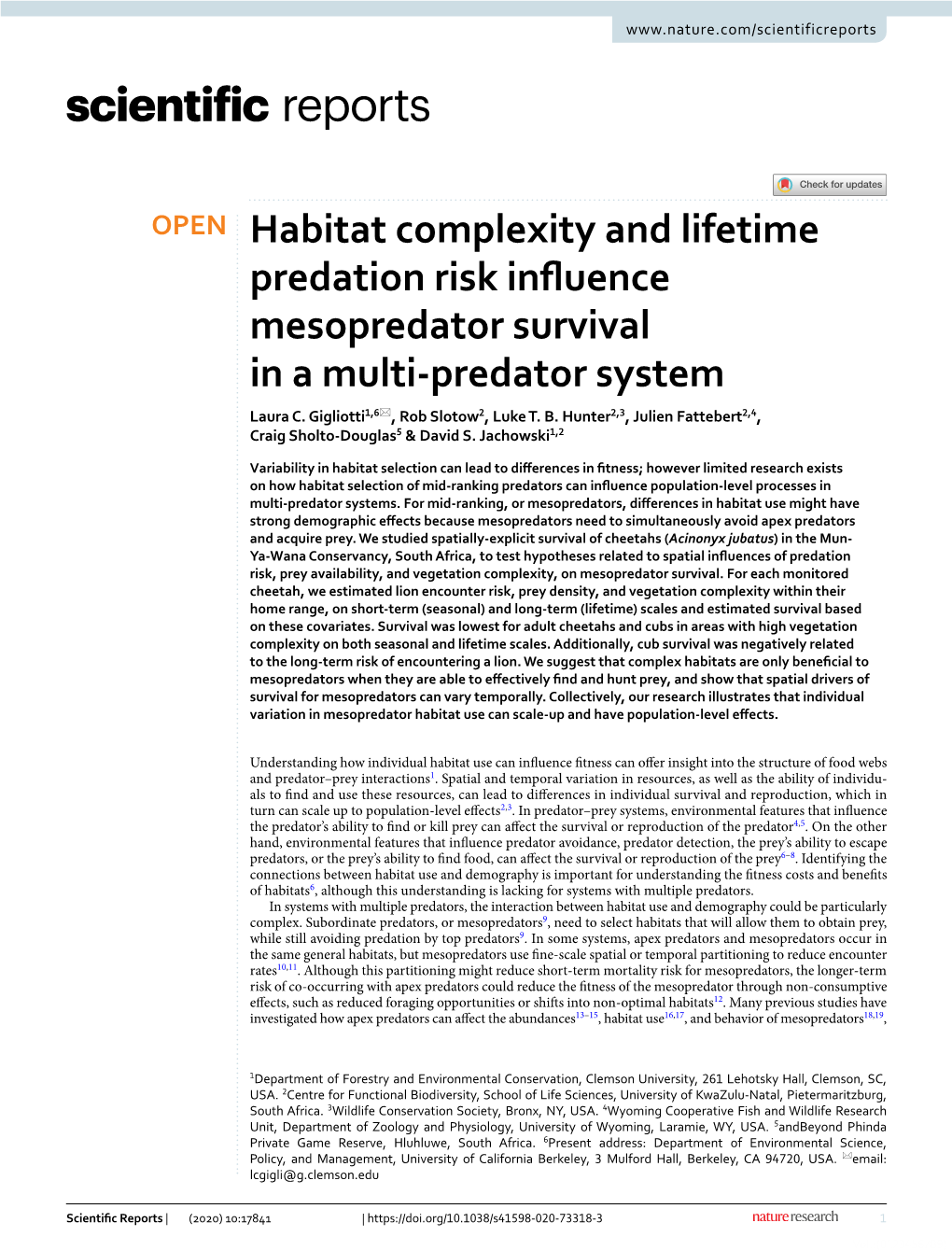 Habitat Complexity and Lifetime Predation Risk Influence