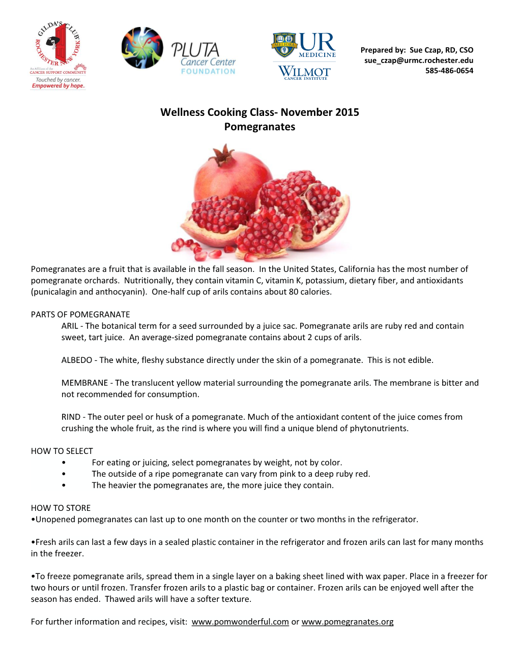 Wellness Cooking Class- November 2015 Pomegranates