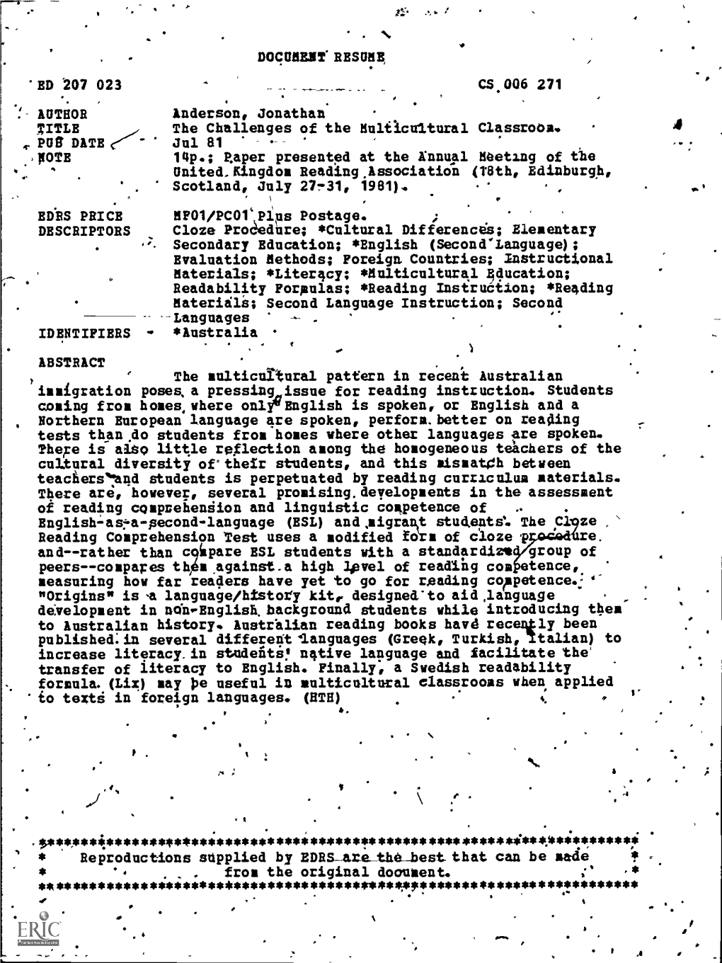 Gaper Presented at the Annual Meeting of the United,Kingdo Reading.Association (78Th, Edinburgh, Scotland, July 27.31, 1981)