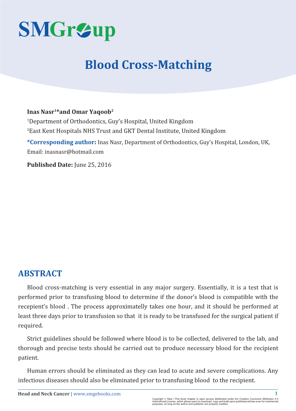 Blood Cross-Matching Inas Nasr and Omar Yaqoob