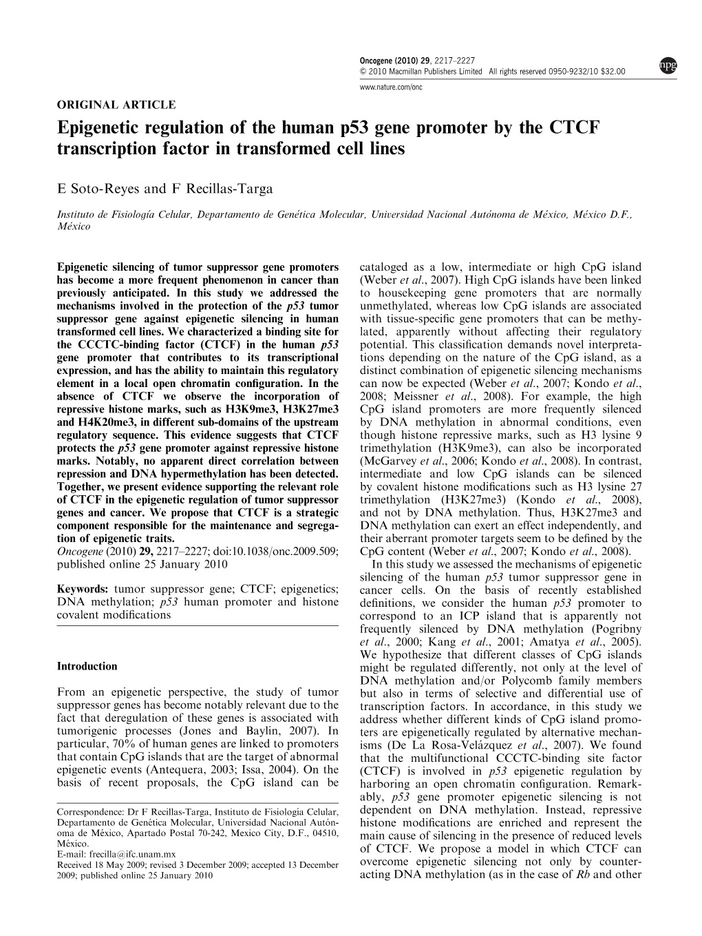 Epigenetic Regulation of the Human P53 Gene Promoter by the CTCF Transcription Factor in Transformed Cell Lines