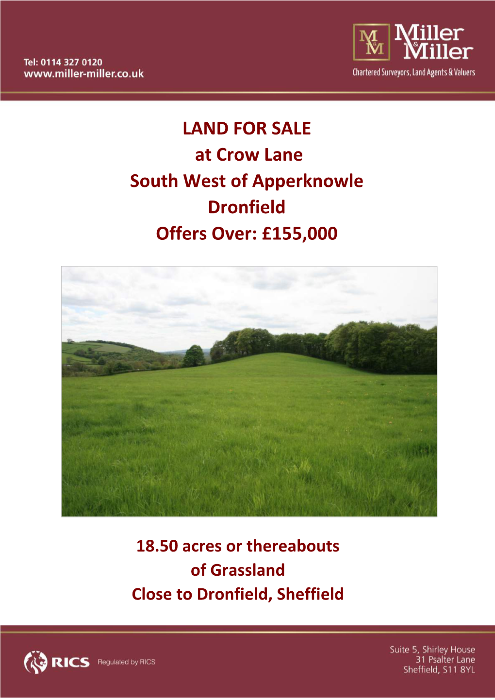 LAND for SALE at Crow Lane South West of Apperknowle Dronfield Offers Over: £155,000