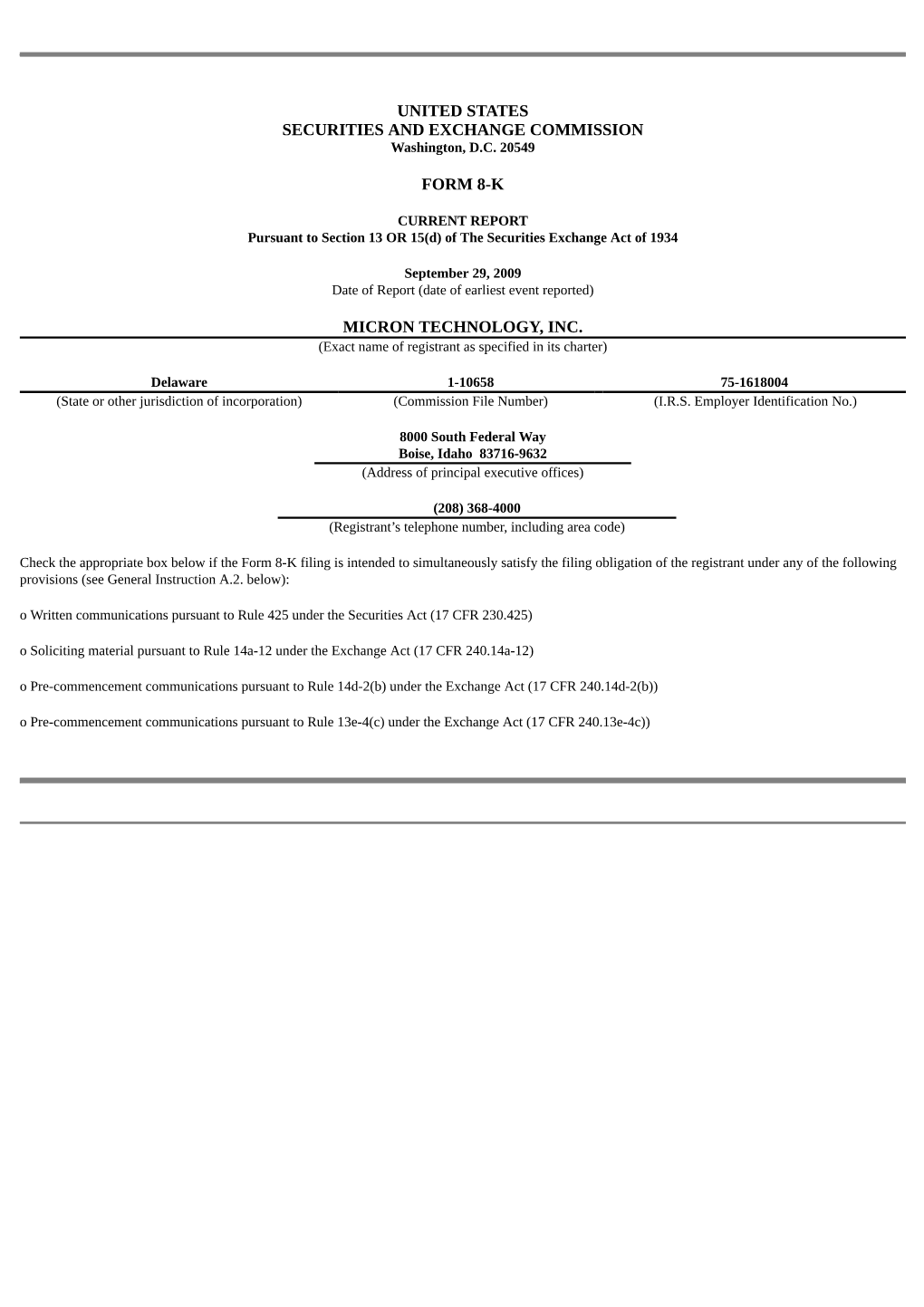 United States Securities and Exchange Commission Form