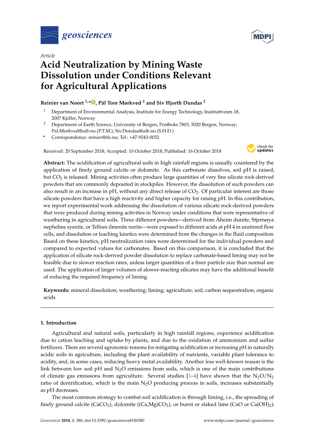 Acid Neutralization by Mining Waste Dissolution Under Conditions Relevant for Agricultural Applications