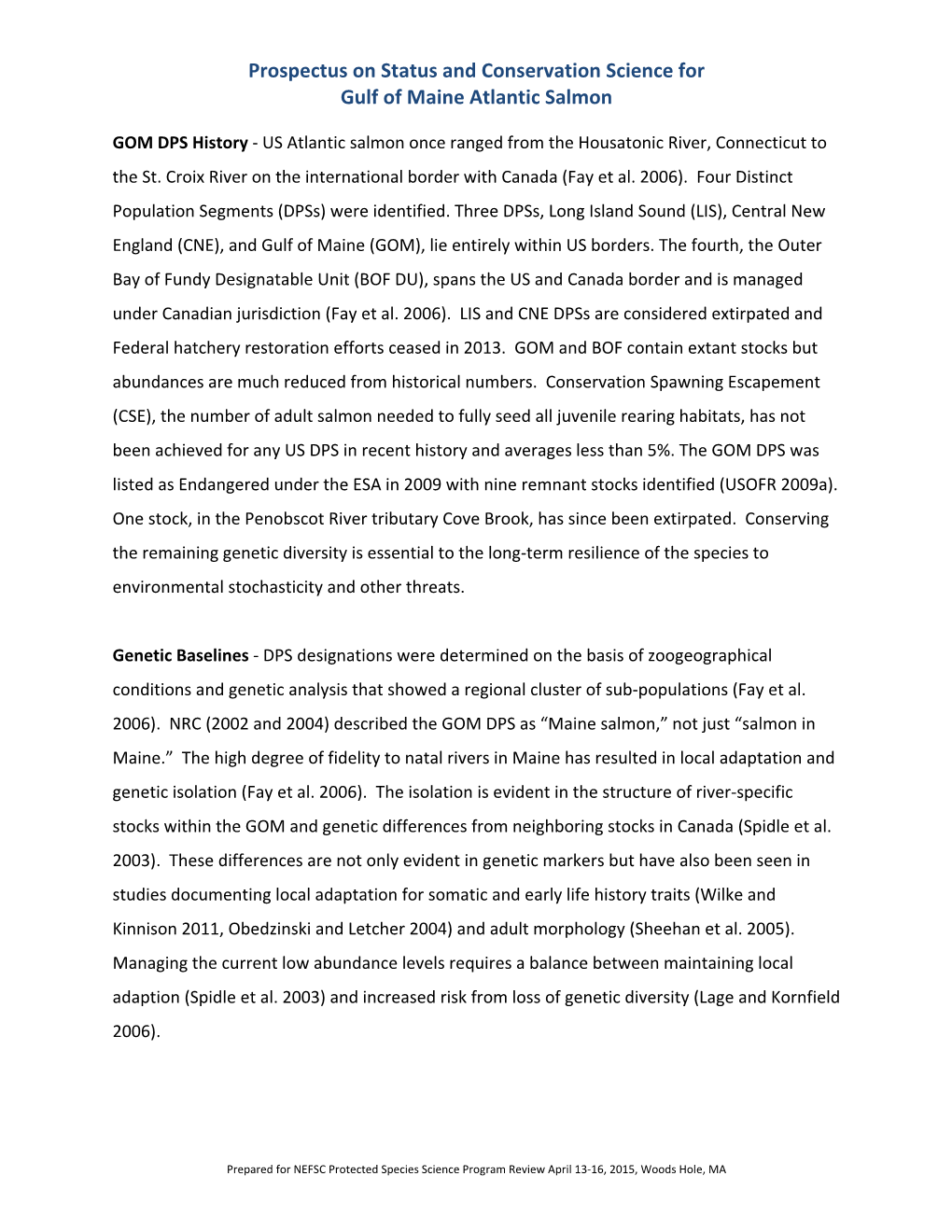 Prospectus on Gulf of Maine Atlantic Salmon