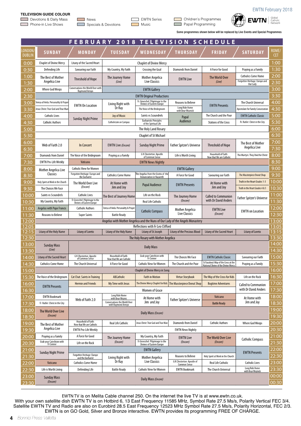 February 2018 Television Schedule