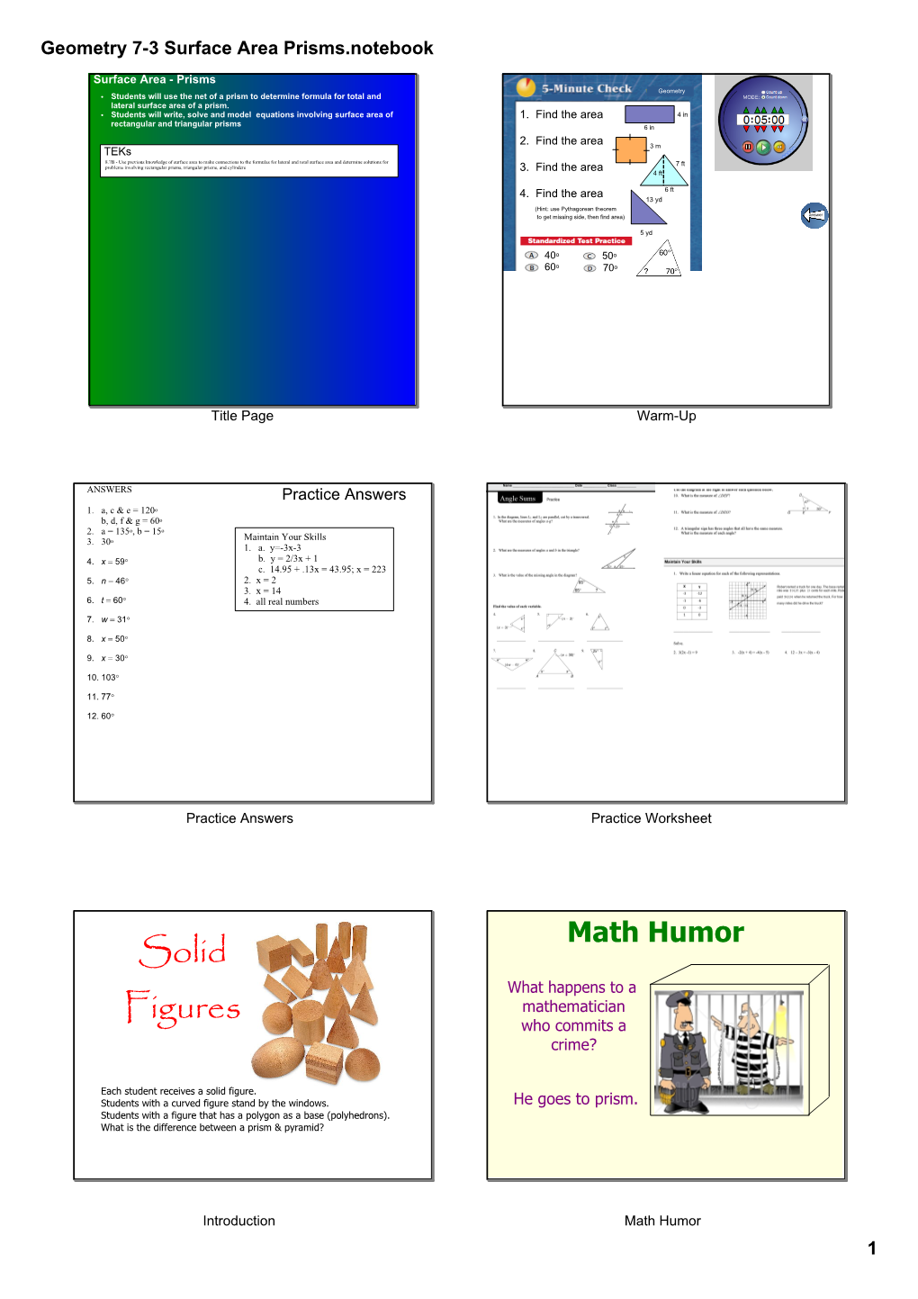 Geometry 7-3 Surface Area Prisms.Notebook