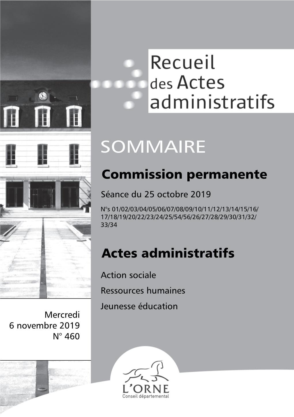 SOMMAIRE Commission Permanente Séance Du 25 Octobre 2019