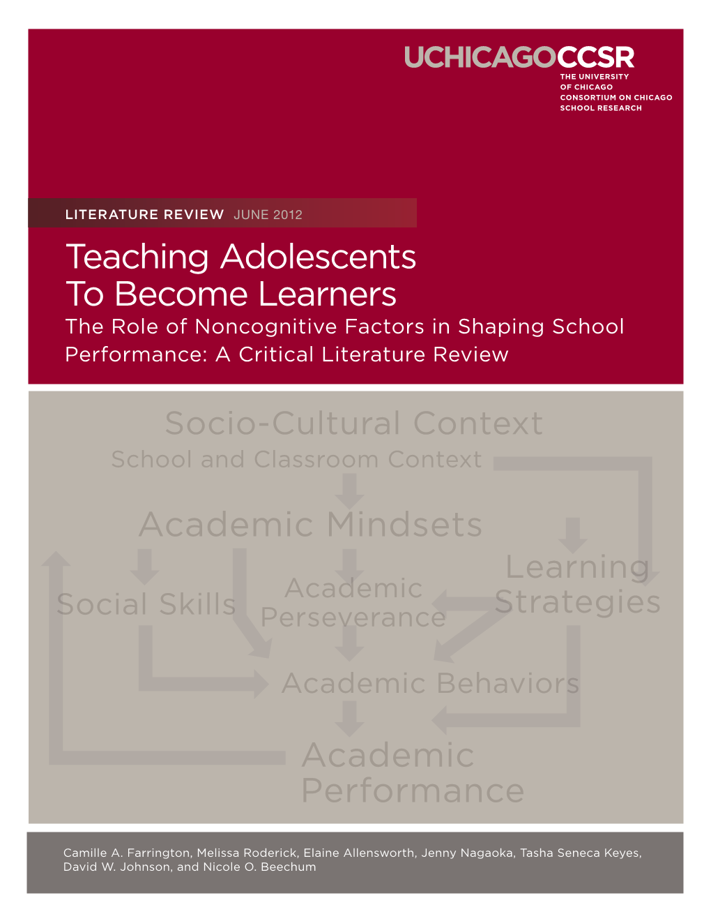 Teaching Adolescents to Become Learners the Role of Noncognitive Factors in Shaping School Performance: a Critical Literature Review