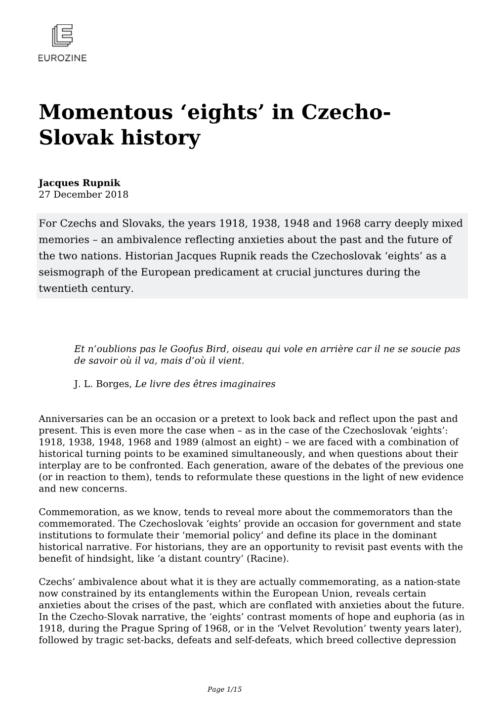 In Czecho-Slovak History