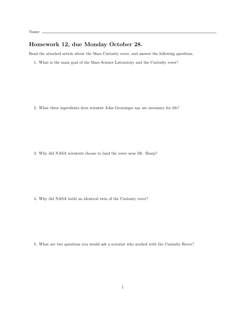 Homework 12, Due Monday October 28