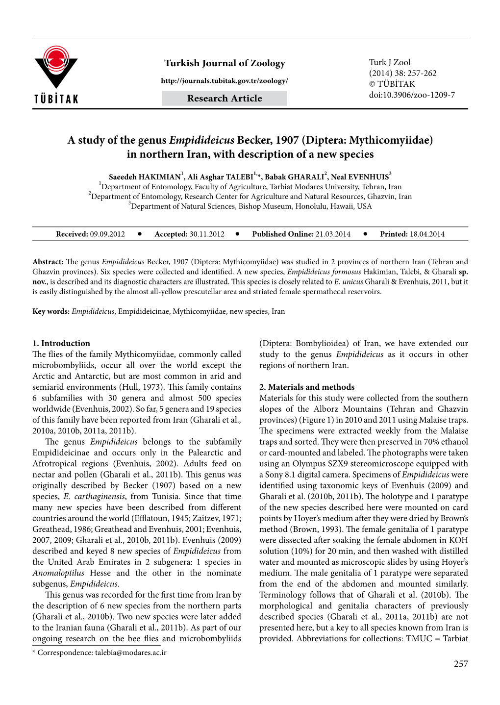 Diptera: Mythicomyiidae) in Northern Iran, with Description of a New Species