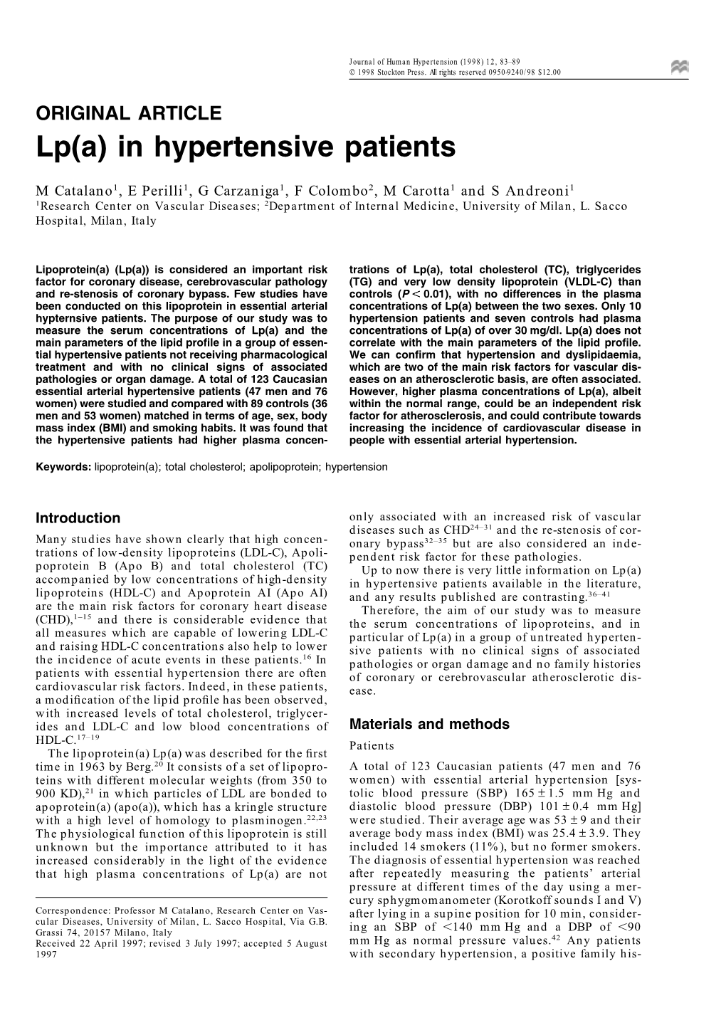 Lp(A) in Hypertensive Patients