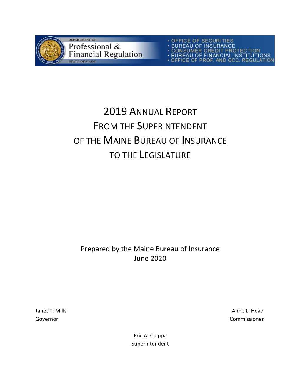 2019 Annual Report from the Superintendent of the Bureau Of