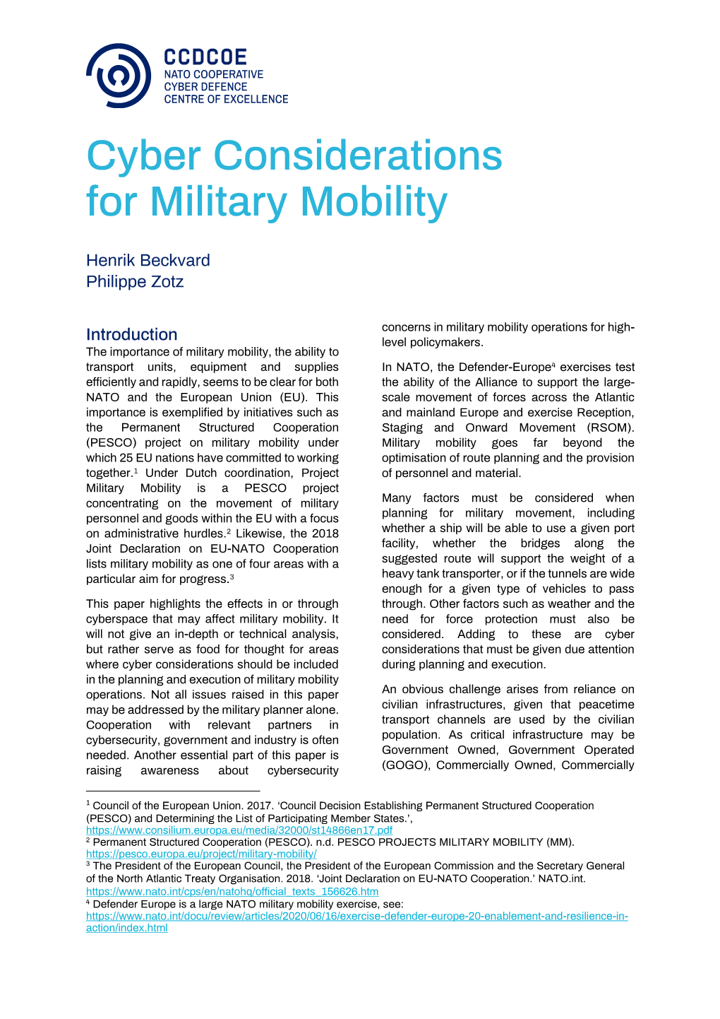 Cyber Considerations for Military Mobility