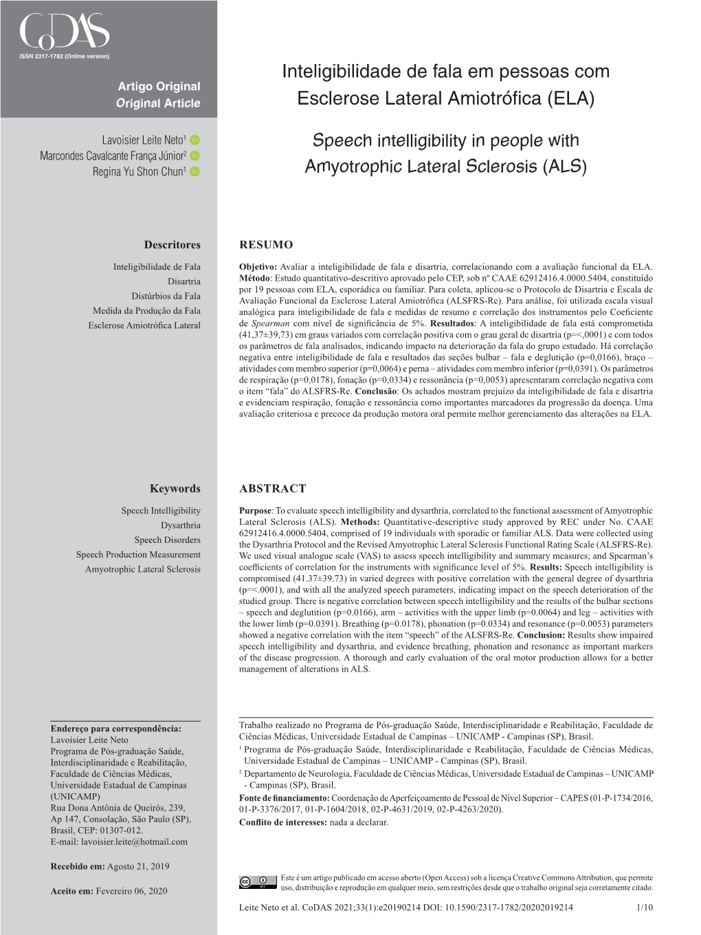 Speech Intelligibility in People with Amyotrophic Lateral Sclerosis (ALS)