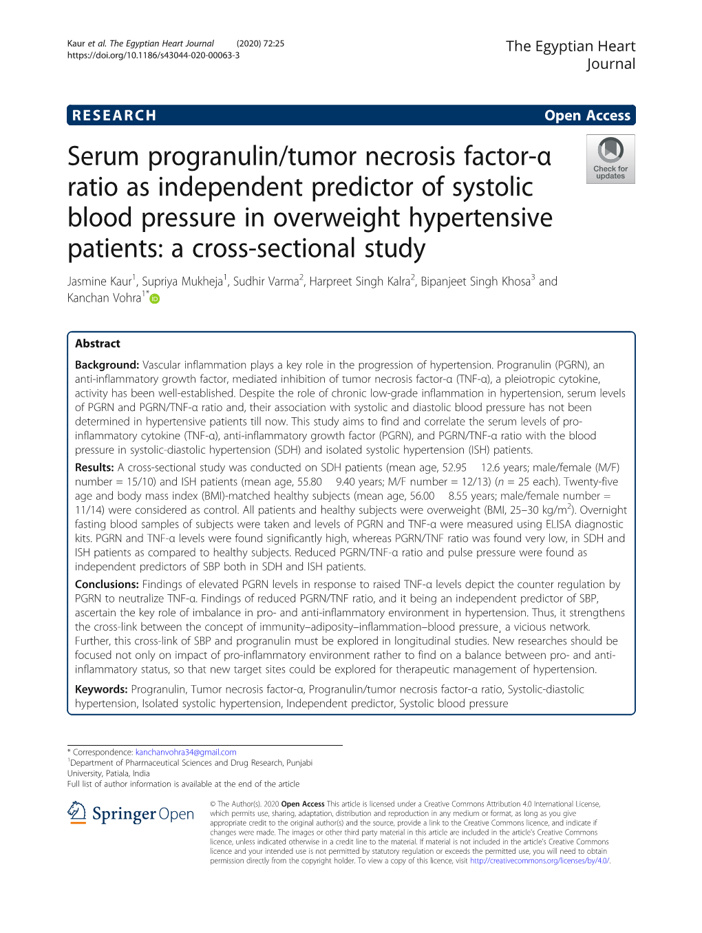 Serum Progranulin/Tumor Necrosis Factor-Α Ratio As Independent