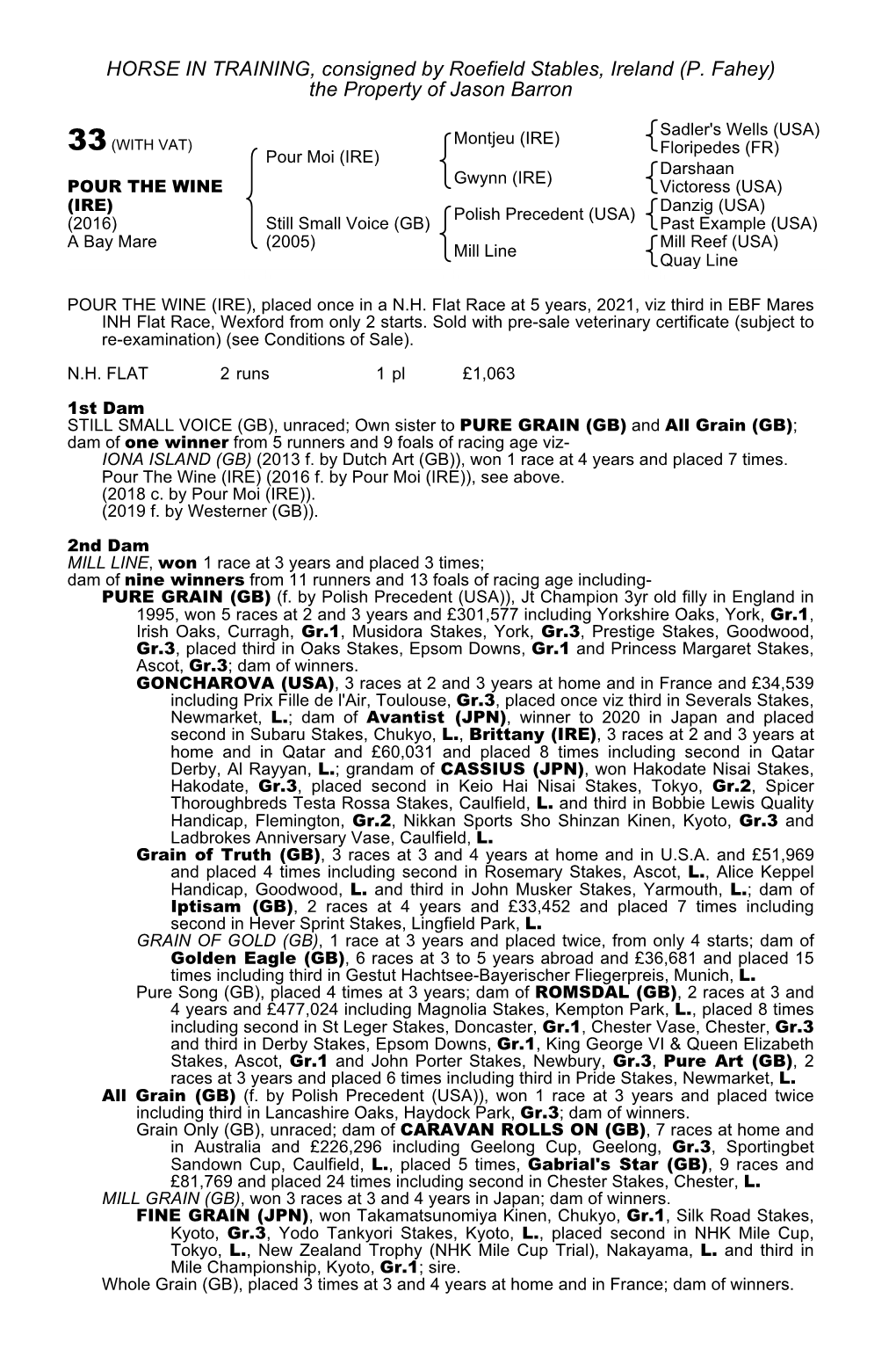 HORSE in TRAINING, Consigned by Roefield Stables, Ireland (P. Fahey) the Property of Jason Barron