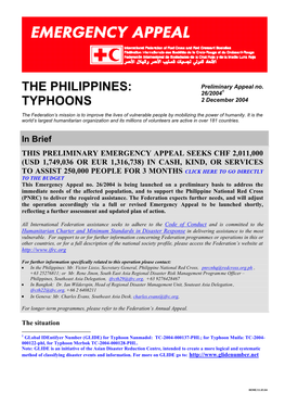 The Philippines: Typhoons; Preliminary Appeal No