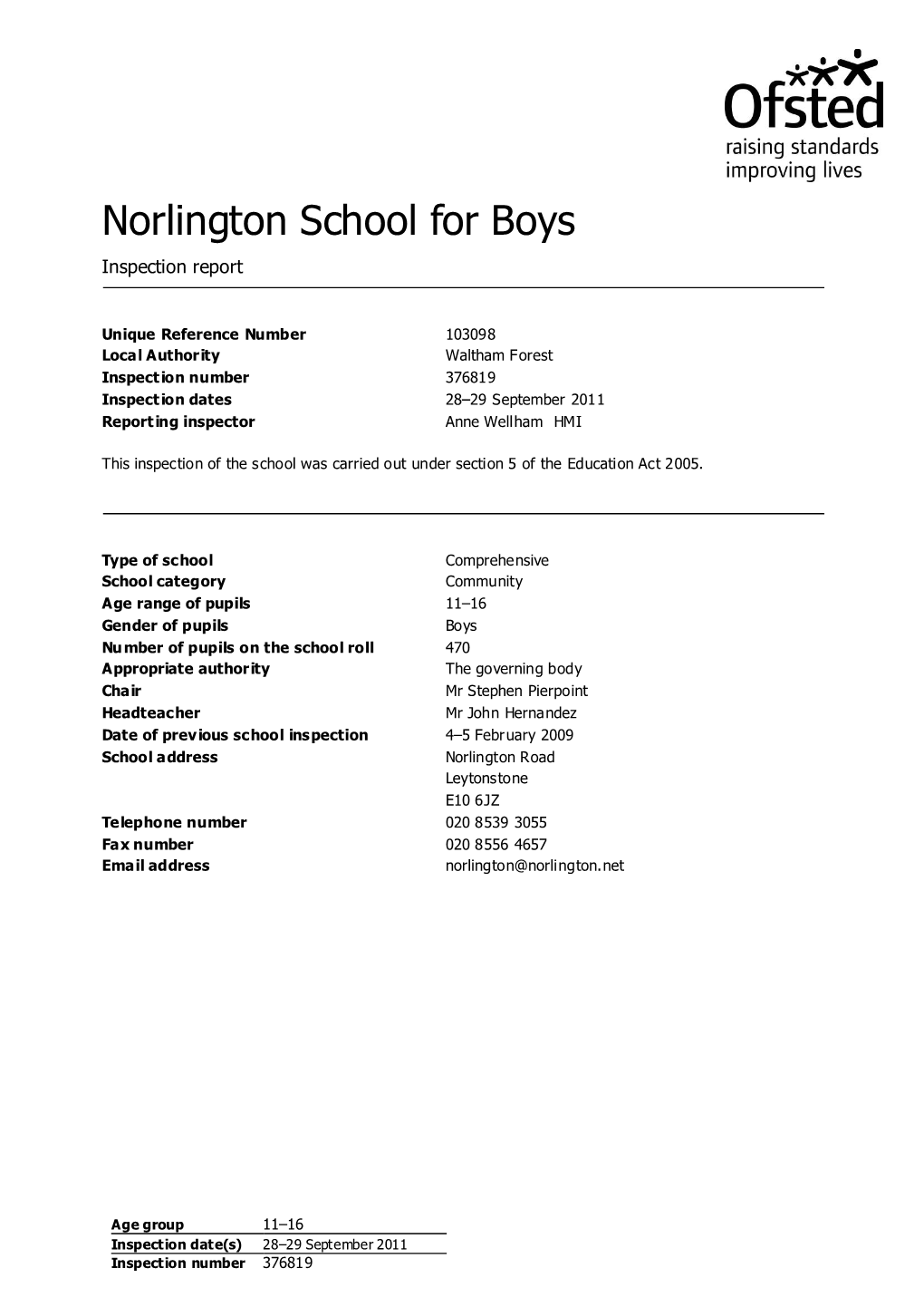 Norlington School for Boys Inspection Report