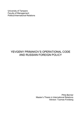 Yevgeny Primakov's Operational Code and Russian Foreign Policy