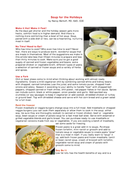 Soup for the Holidays by Nancy Berkoff, RD, Edd, CCE