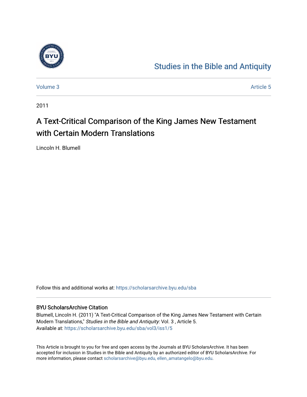 A Text-Critical Comparison of the King James New Testament with Certain Modern Translations