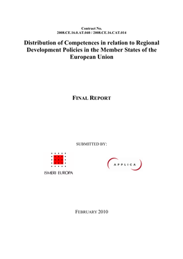 Distribution of Competences in Relation to Regional Development Policies in the Member States of the European Union