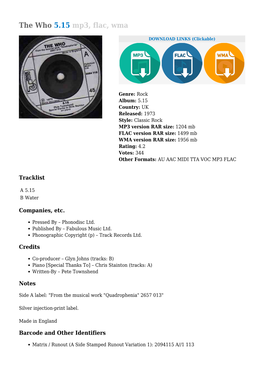 The Who 5.15 Mp3, Flac, Wma