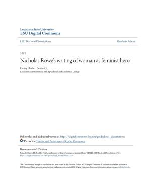 Nicholas Rowe's Writing of Woman As Feminist Hero Henry Herbert Sennett Rj