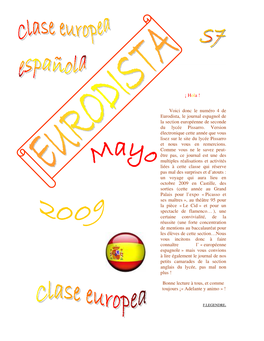 Voici Donc Le Numéro 4 De Eurodista, Le Journal Espagnol De La Section Européenne De Seconde Du Lycée Pissarro