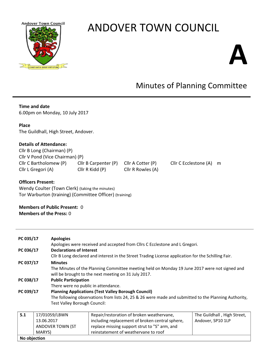 Minutes of Planning Committee