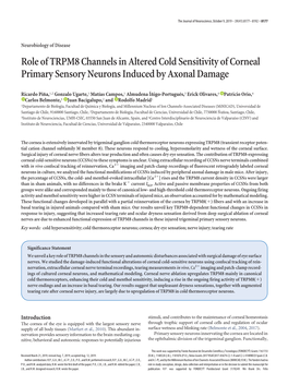 Role of TRPM8 Channels in Altered Cold Sensitivity of Corneal Primary Sensory Neurons Induced by Axonal Damage