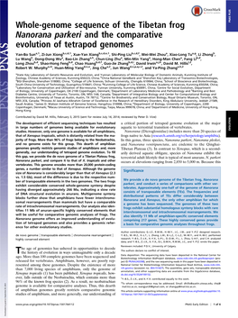 Whole-Genome Sequence of the Tibetan Frog Nanorana Parkeri And